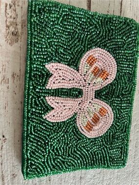 4/$50 Beaded Green Wallet with Pink Floral Motif